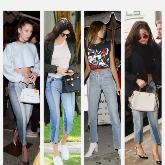 MAJE Packy Straight Cut Two Tone Faded Blue Jeans Gold Zipper FR 34 US 0 - Picture 3 of 12